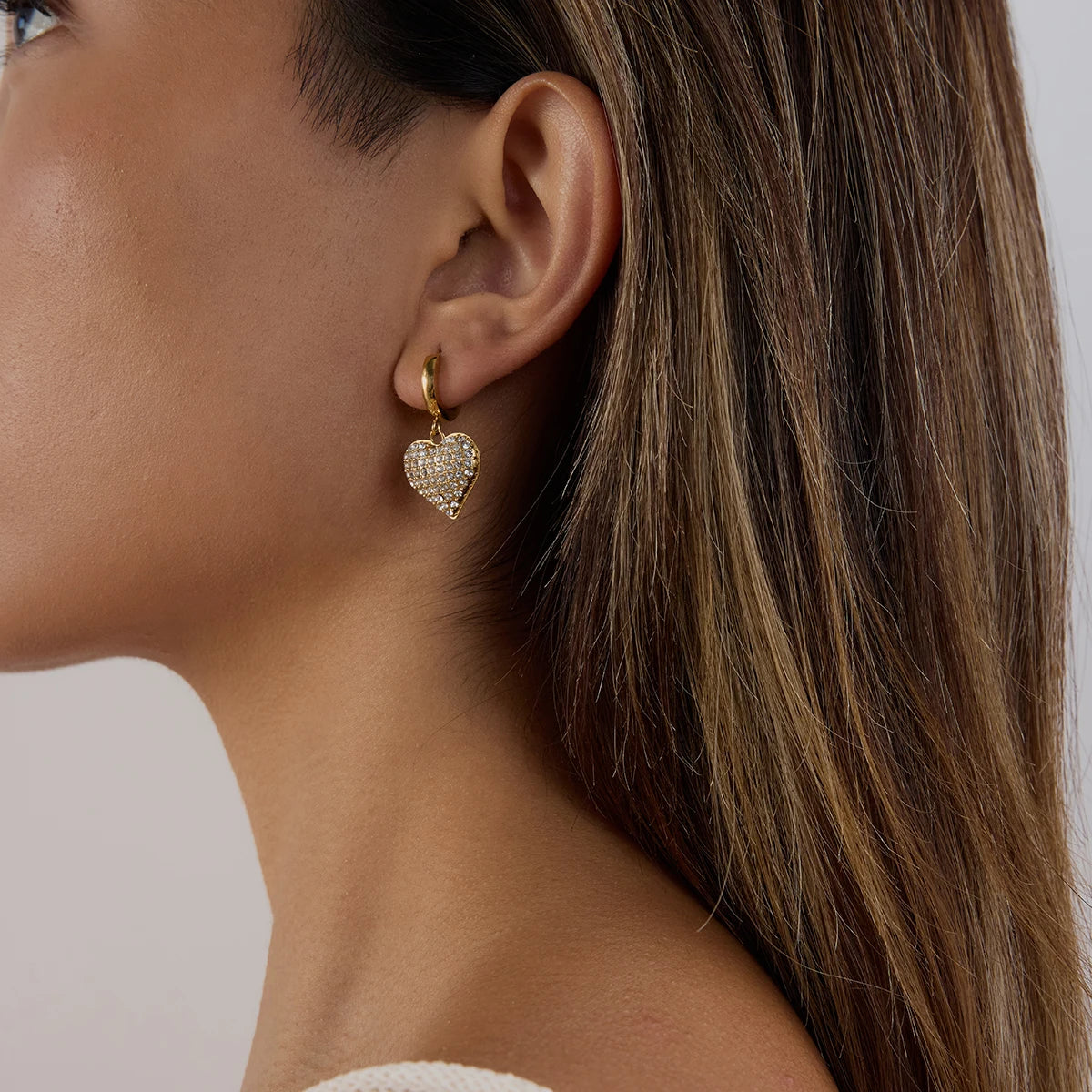 Shining Zirconia Heart Hoop Earrings
