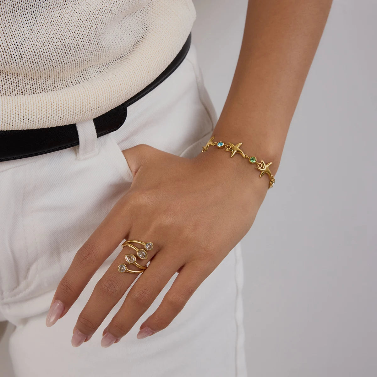 Gem Starfish Charm Bracelet