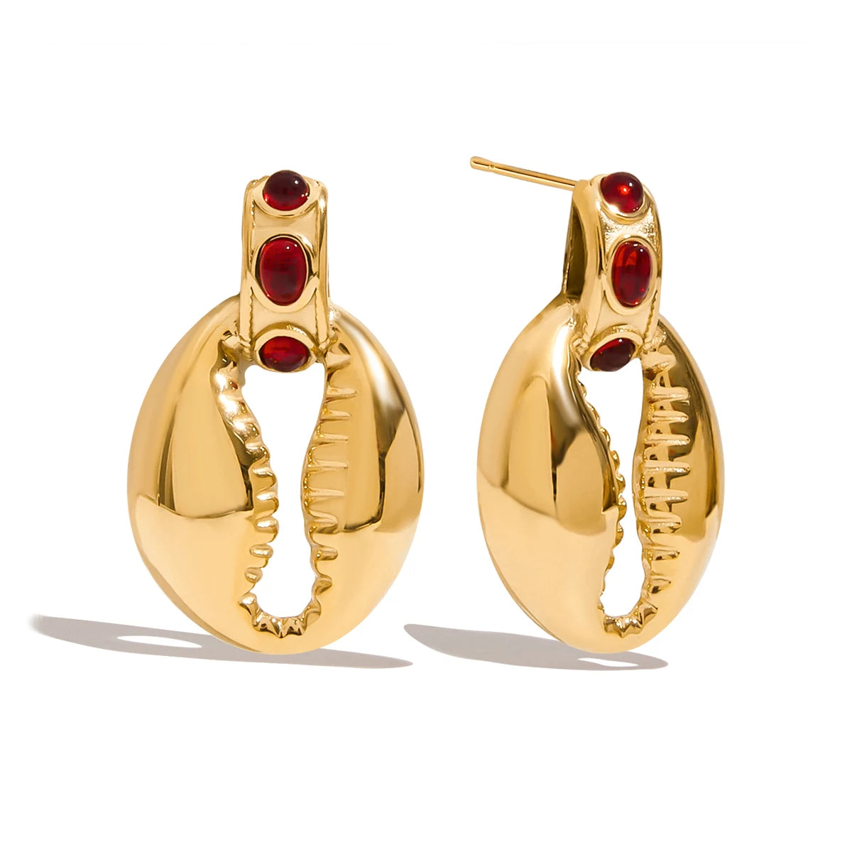 Natural Red Stones & Shells Drop Earrings