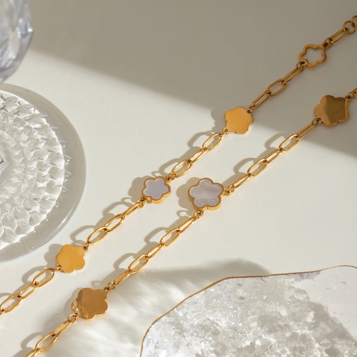 Geometric Clover Bracelet & Necklace Bundle