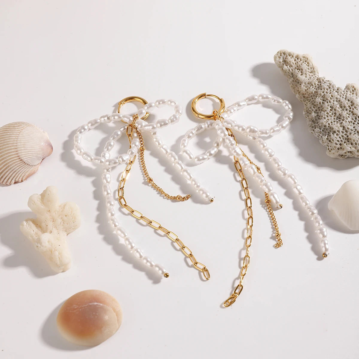 Pearl Bow Tassel Earrings