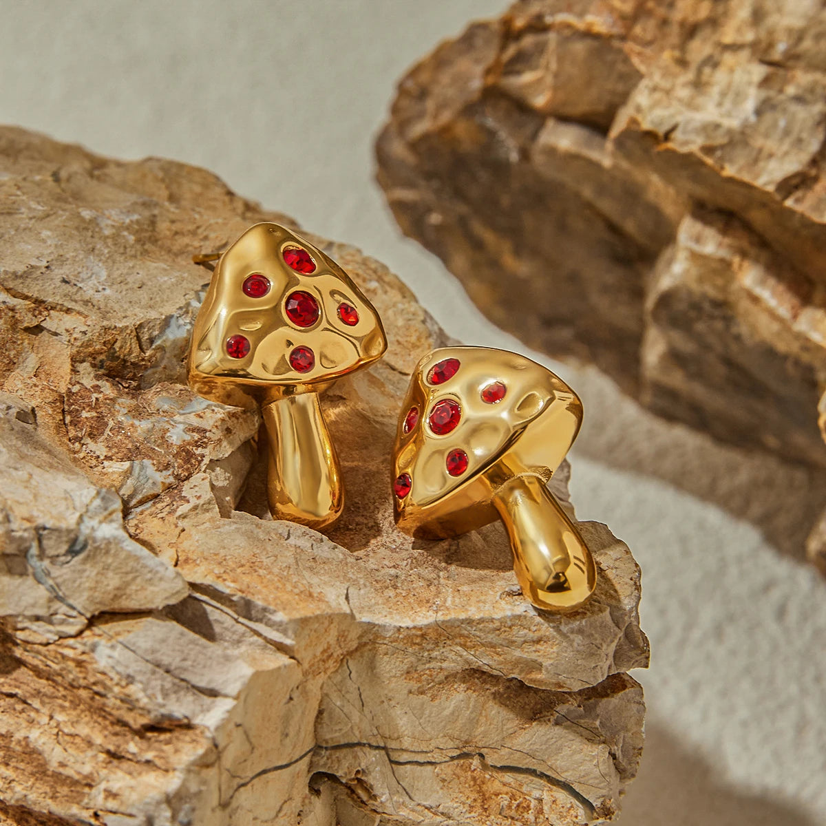 Mushroom Red Zircon Stud Earrings