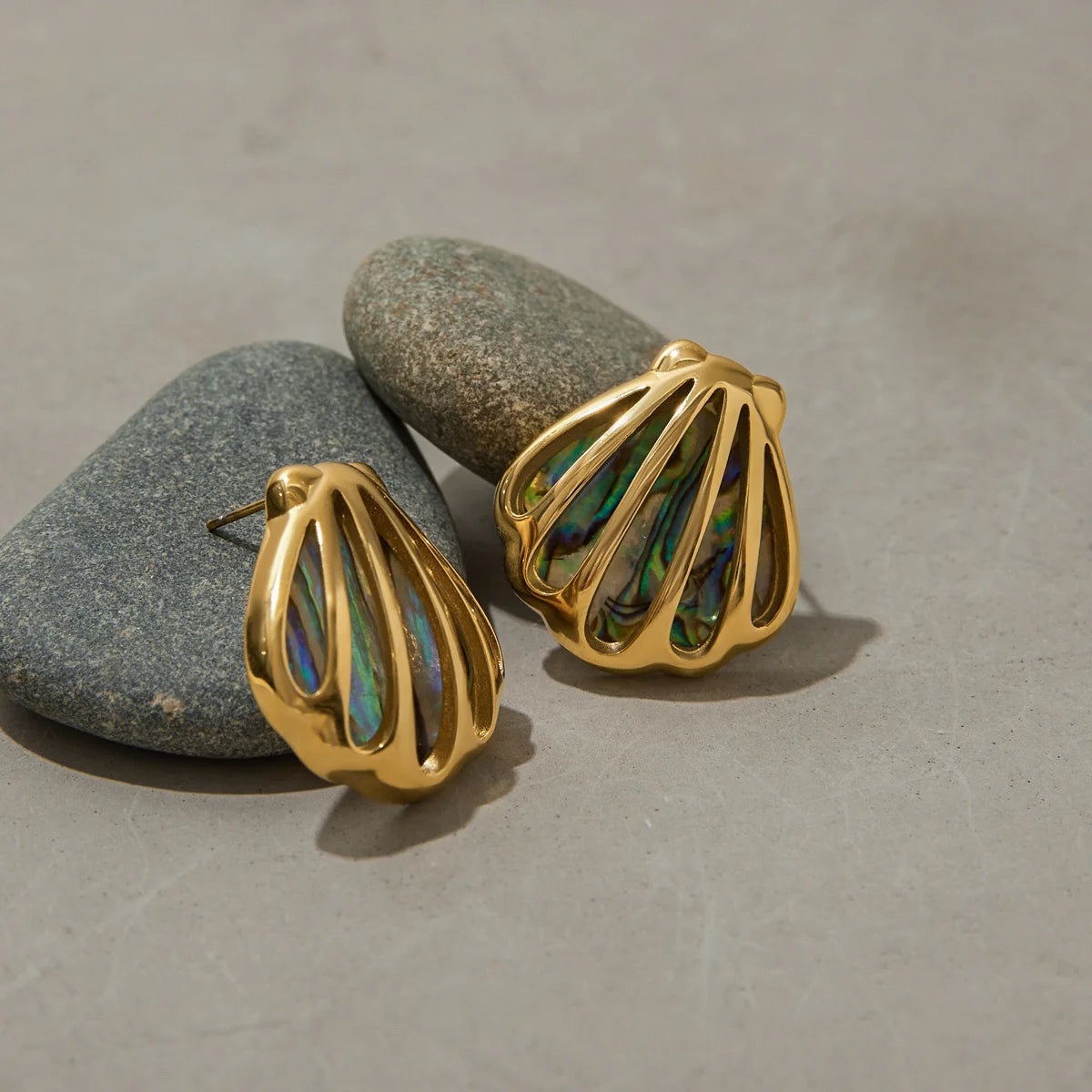 Aquamarine Oceanshell Stud Earrings