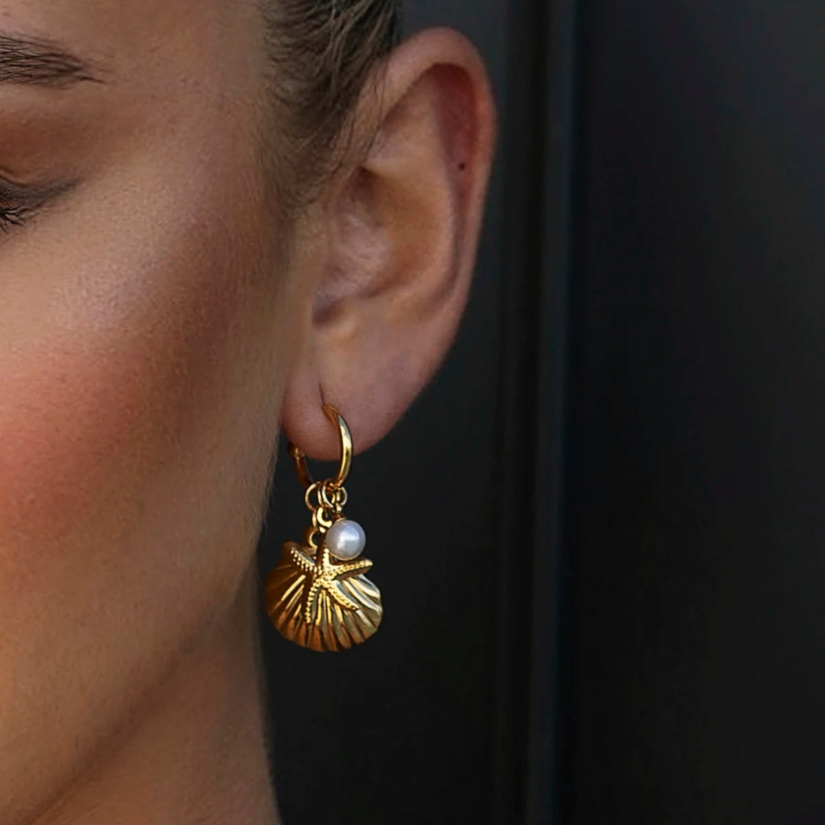 Pearls Starfish Shell Hoop Earrings