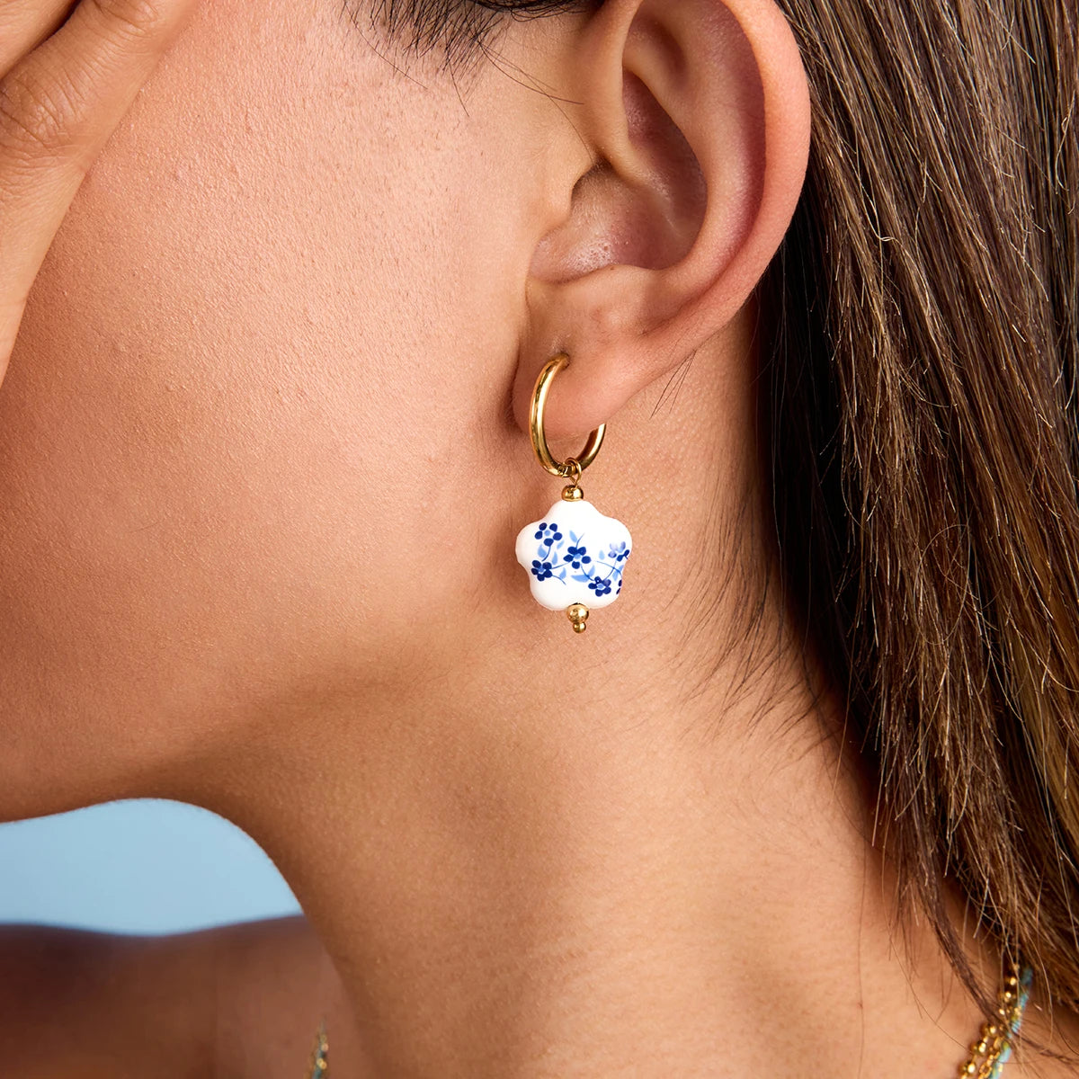 Star-shape Flower Ceramic Drop Earrings