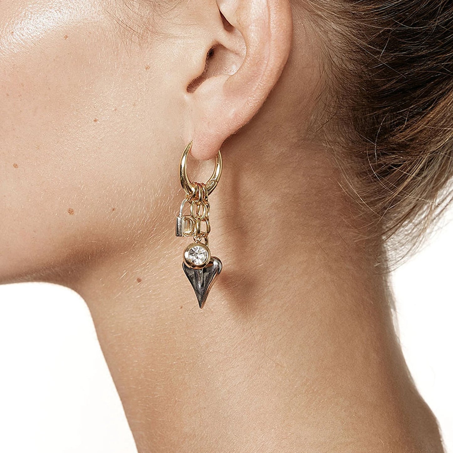 Zirconia Lock Heart Dangle Earrings