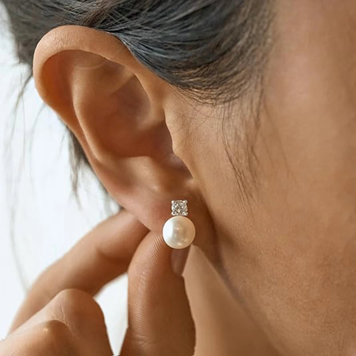 Round Pearl & Gemstone Stud Earrings
