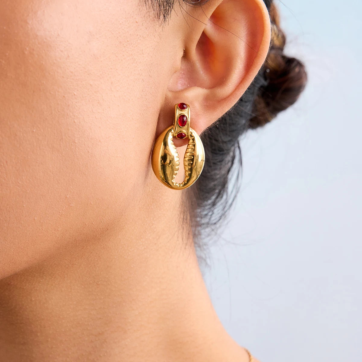 Natural Red Stones & Shells Drop Earrings