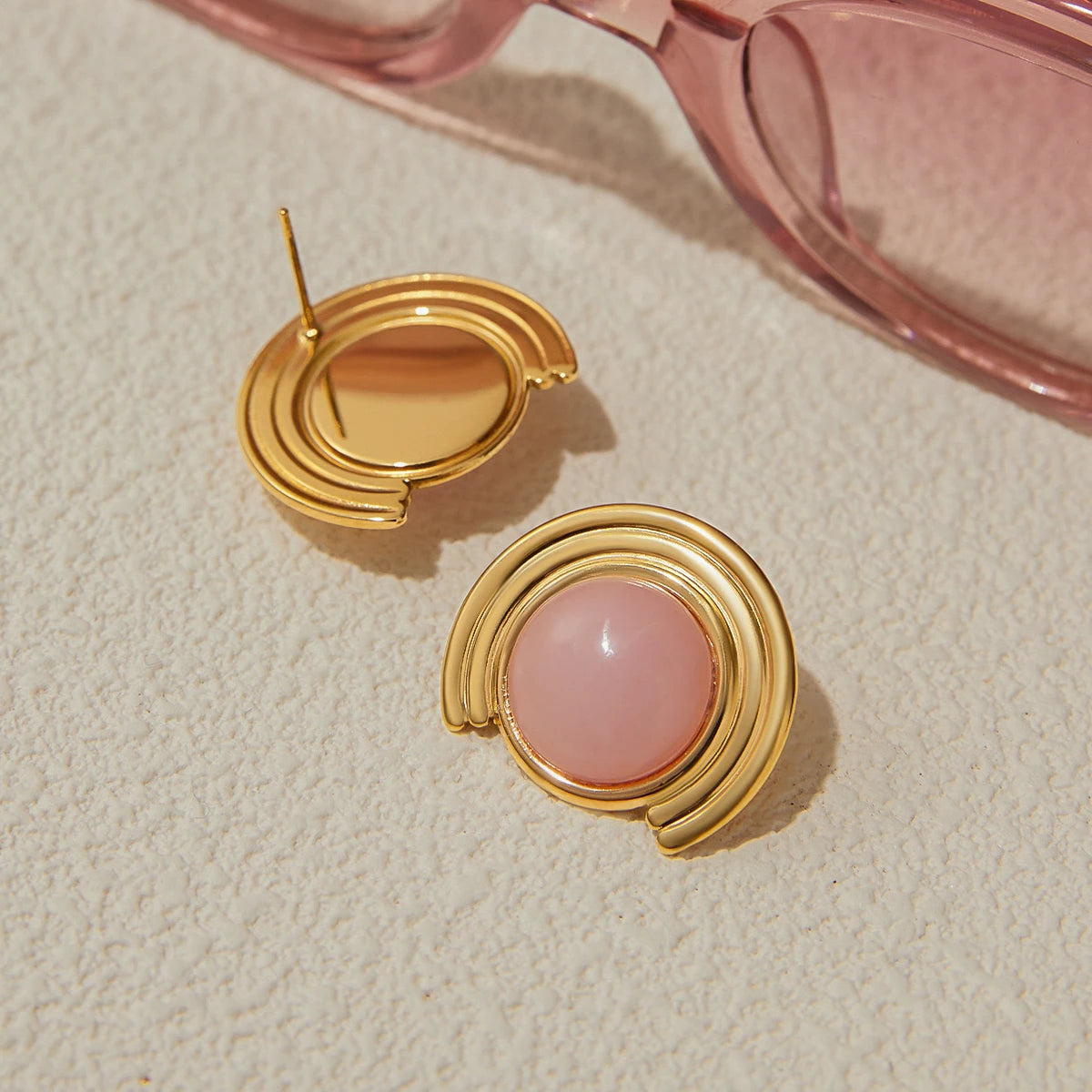 Multicolor Stone & Pearl Stud Earrings