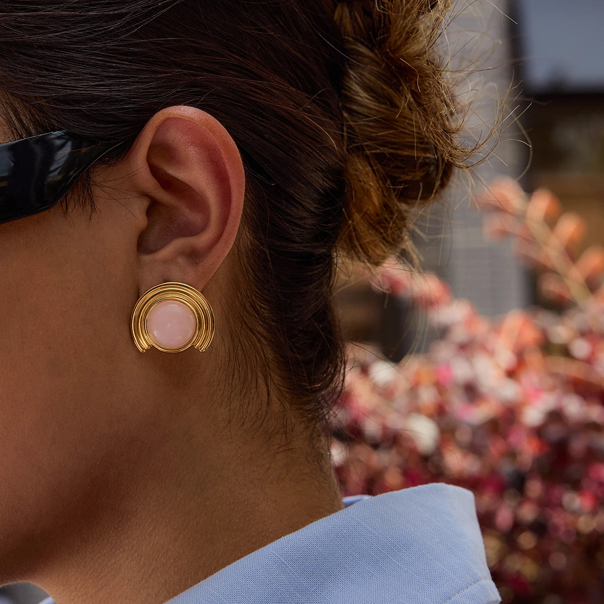 Multicolor Stone & Pearl Stud Earrings