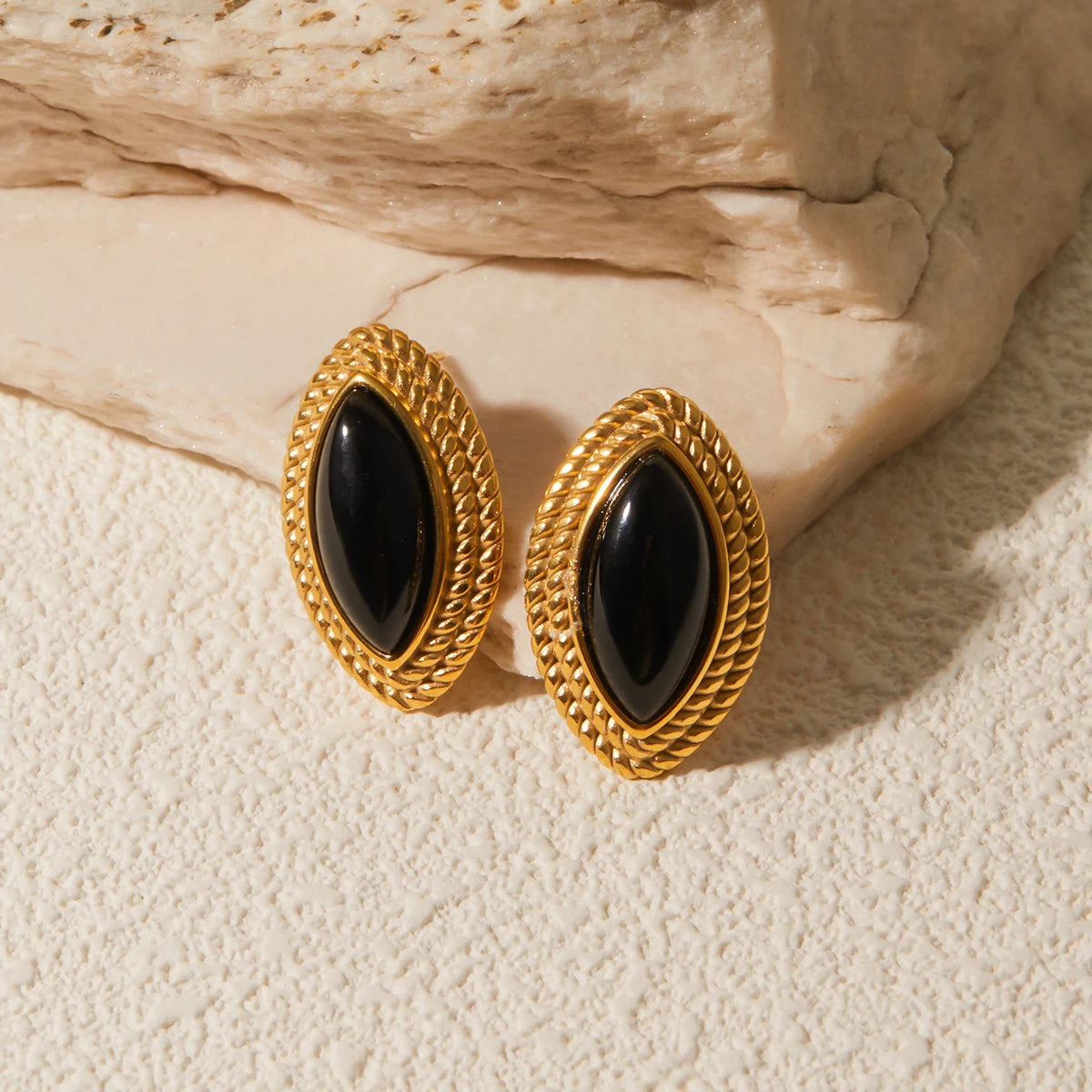 Black Onyx Horse Eye Stud Earrings