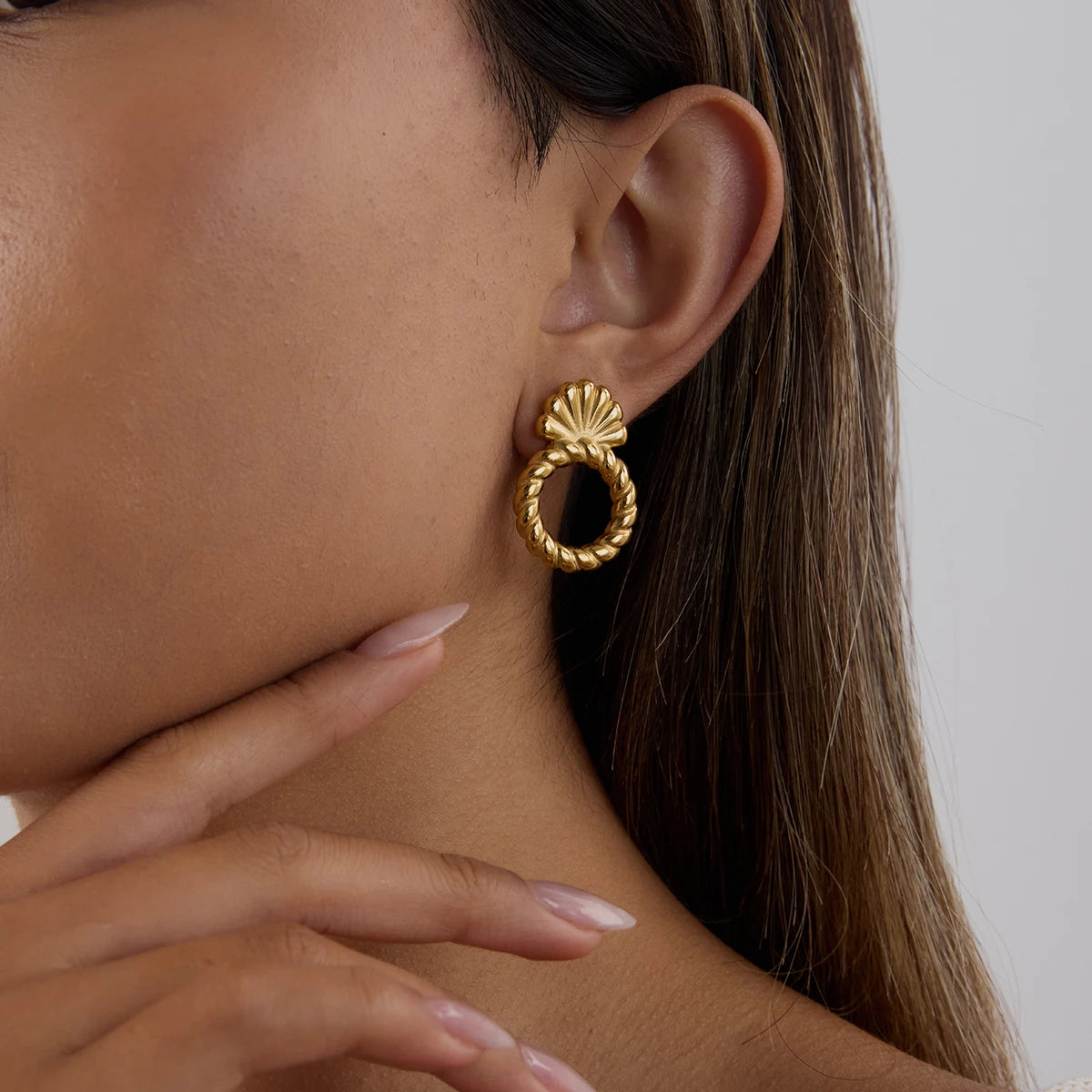 Twisted Hoop Seashell Earrings