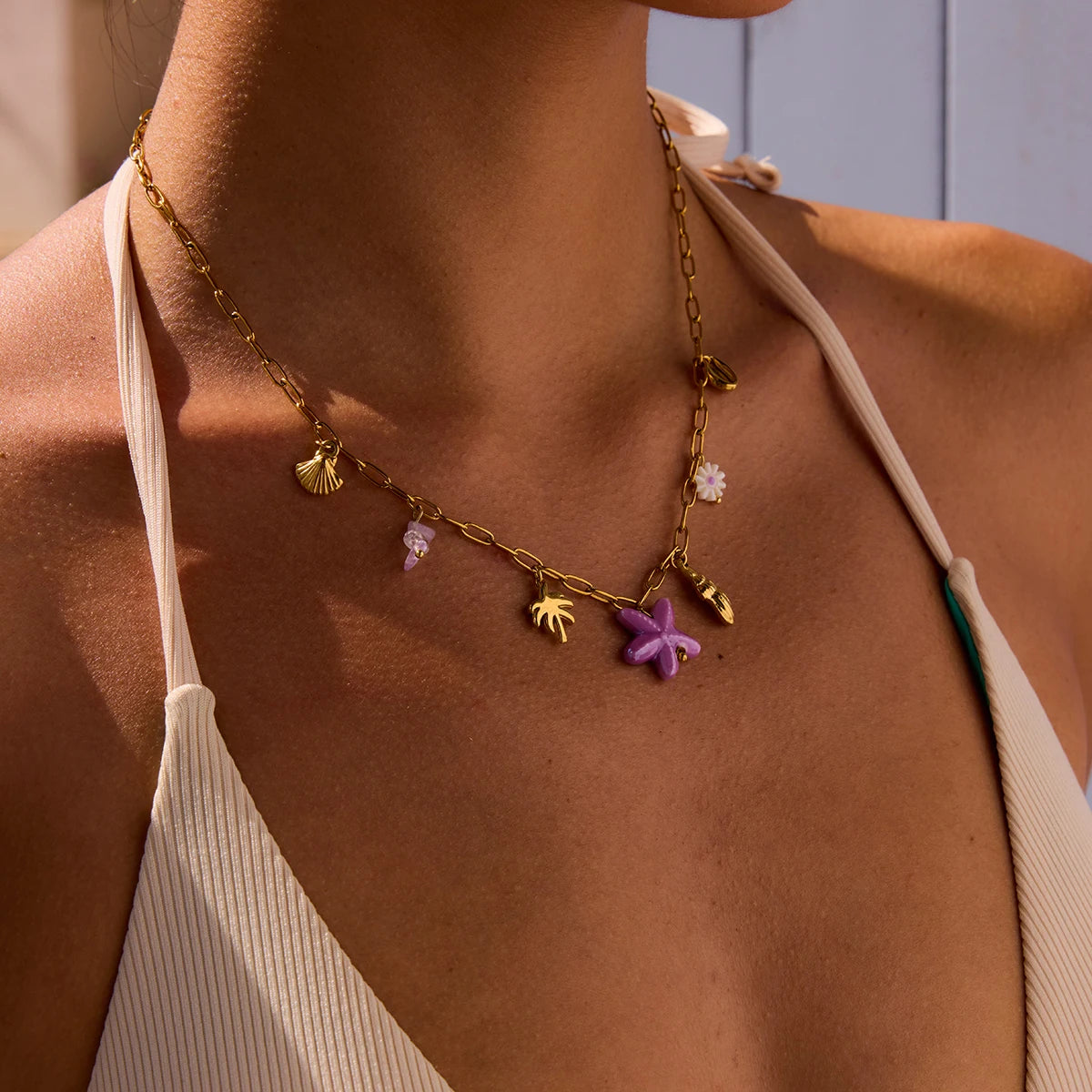 Purple Starfish Charm Necklace
