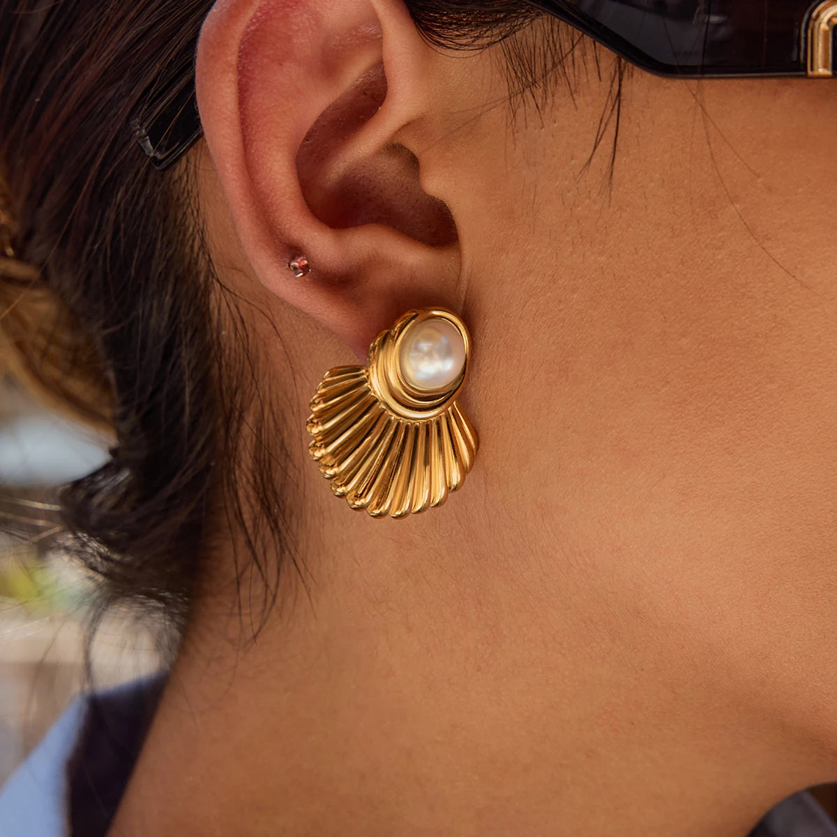 Multicolor Stone & Pearl Stud Earrings