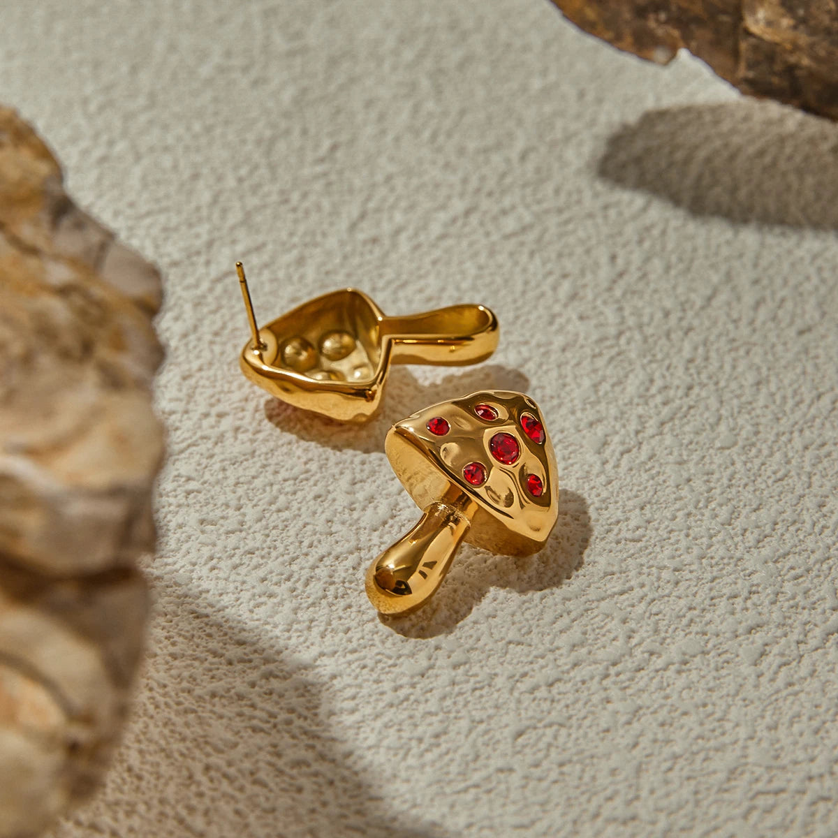 Mushroom Red Zircon Stud Earrings