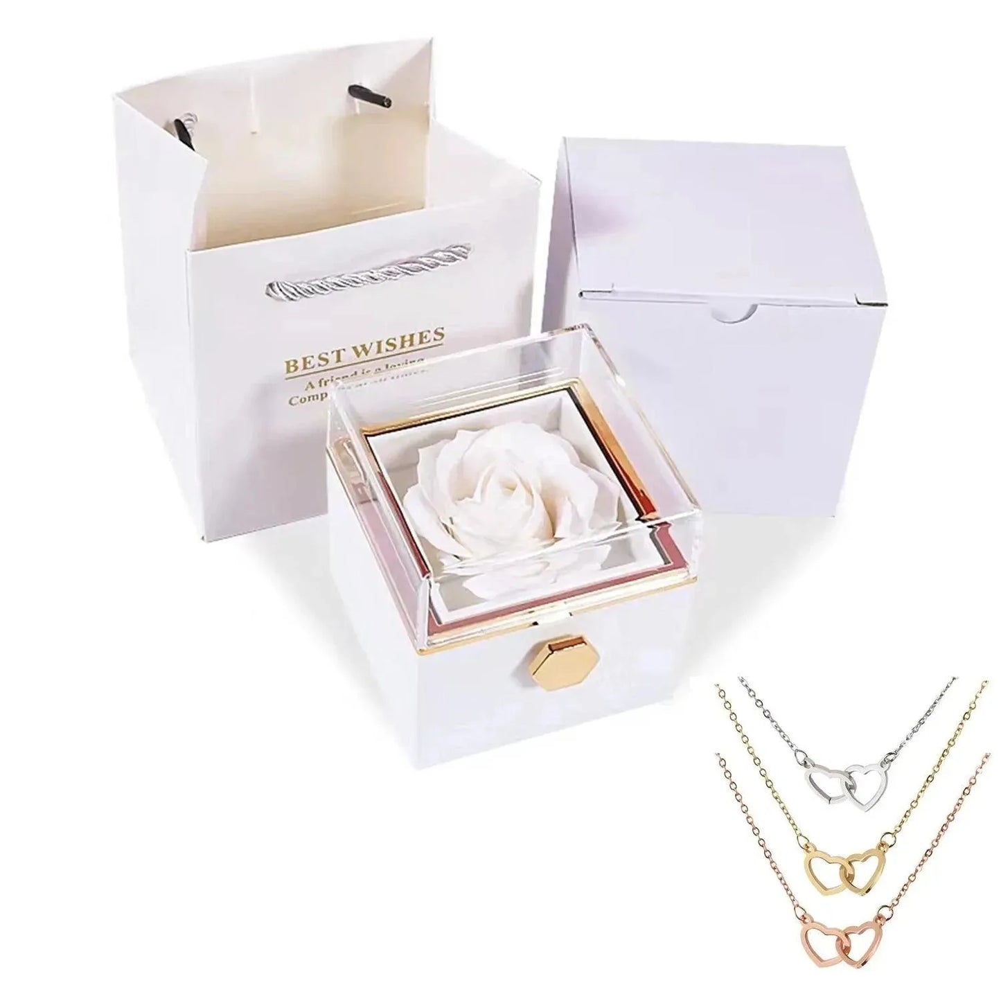 Custom Interlocking Hearts Necklace tucked in Eternal Rose Gift Box - Radiant Memories
