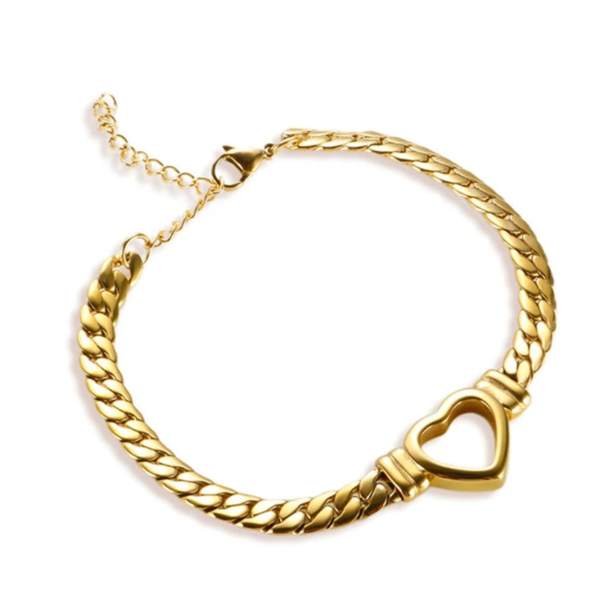 Cuban Chain Heart Bracelet