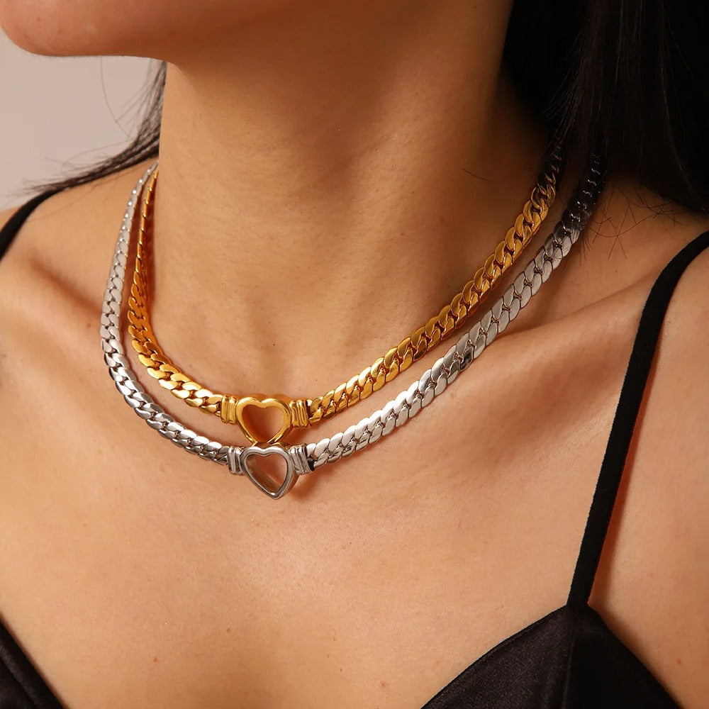 Cuban Chain Heart Necklace