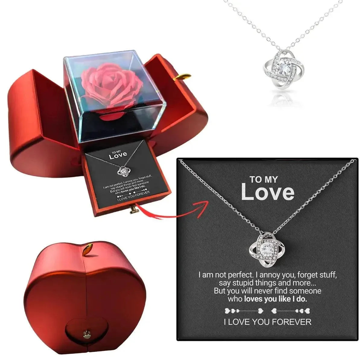 To My Love - Eternal Rose Heart - Shaped Gift Box with Personal Card & Necklace - Radiant Memories