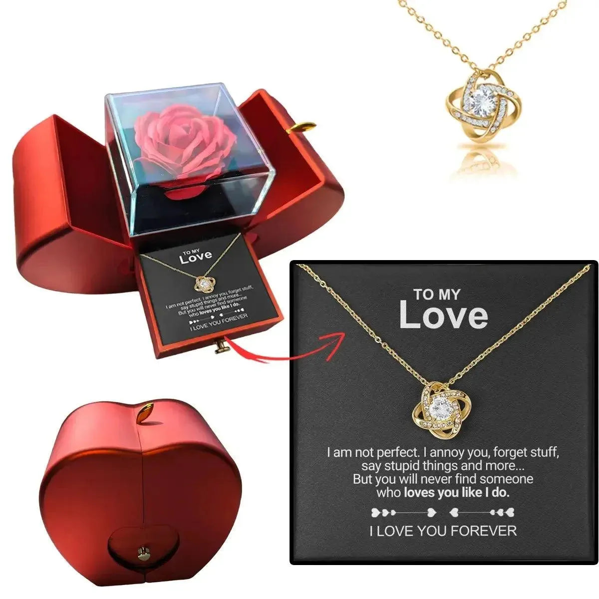 To My Love - Eternal Rose Heart - Shaped Gift Box with Personal Card & Necklace - Radiant Memories