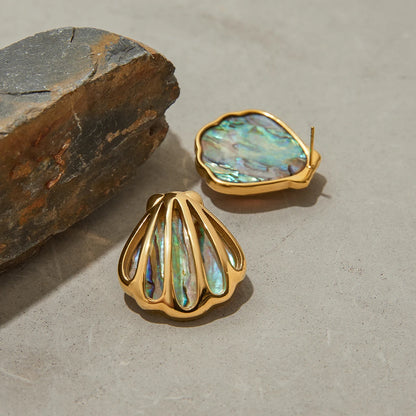 Aquamarine Oceanshell Stud Earrings