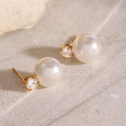 Round Pearl & Gemstone Stud Earrings