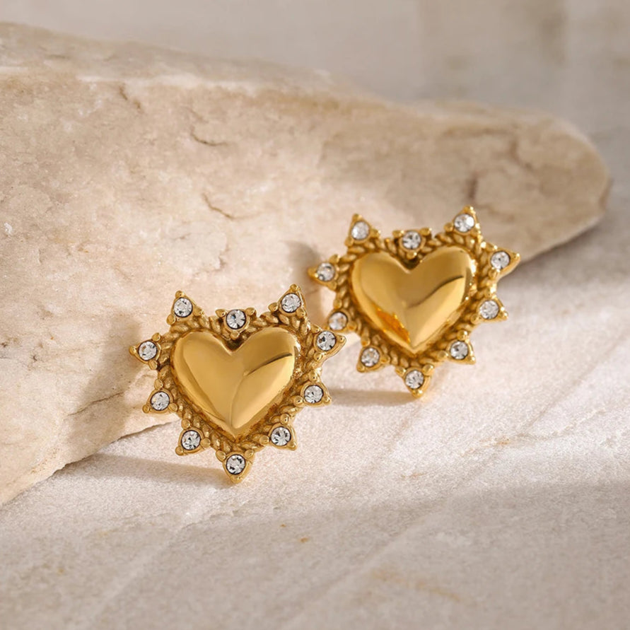 Pointed Zirconia Heart Stud Earrings