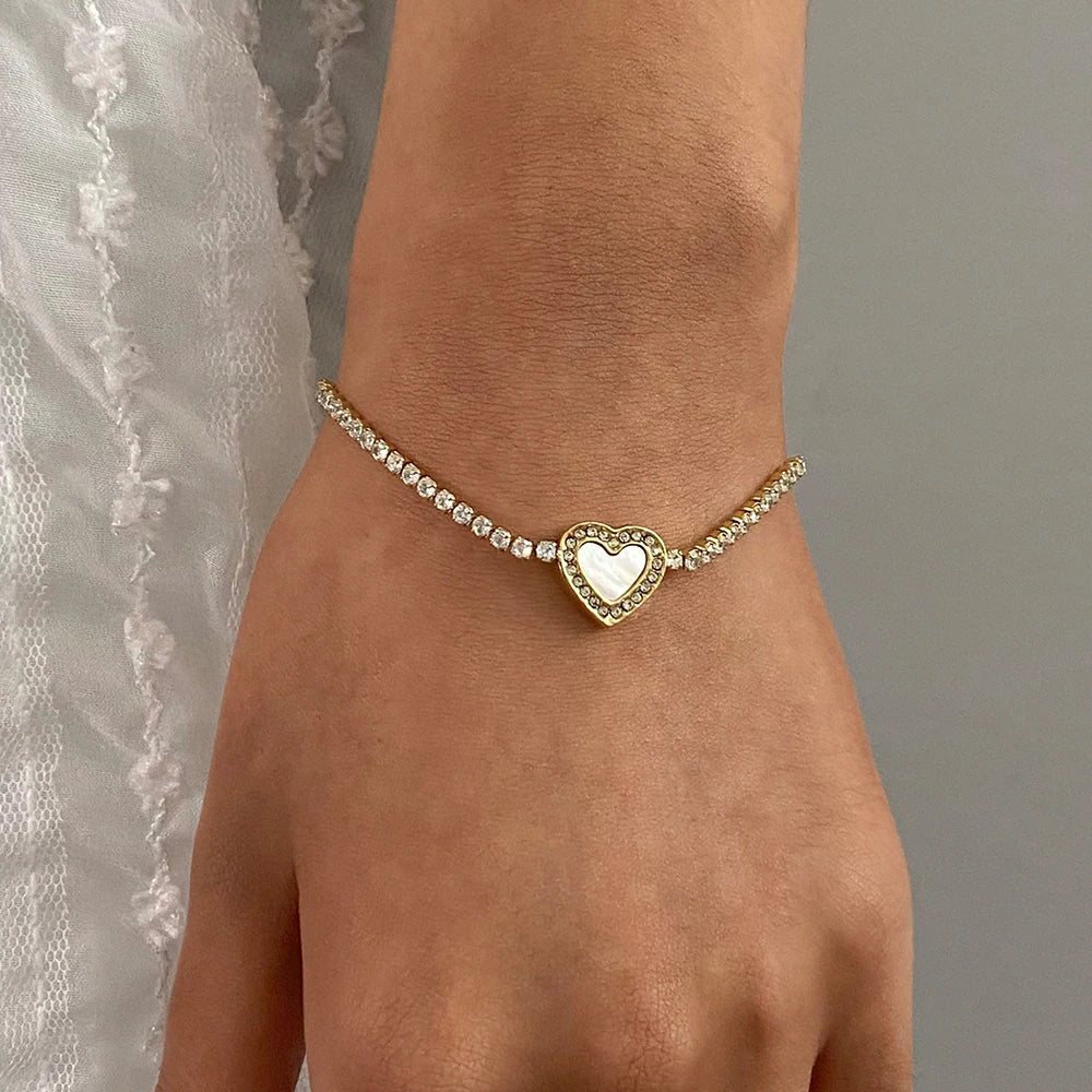 White Zircon Heart-shaped Bracelet  - Women's Jewelry