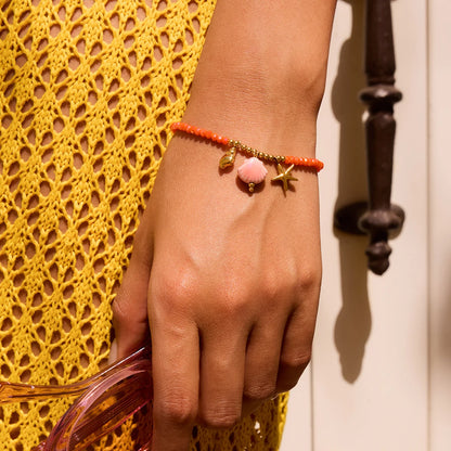 Ceramic Conch 18K Gold Beaded Bracelet