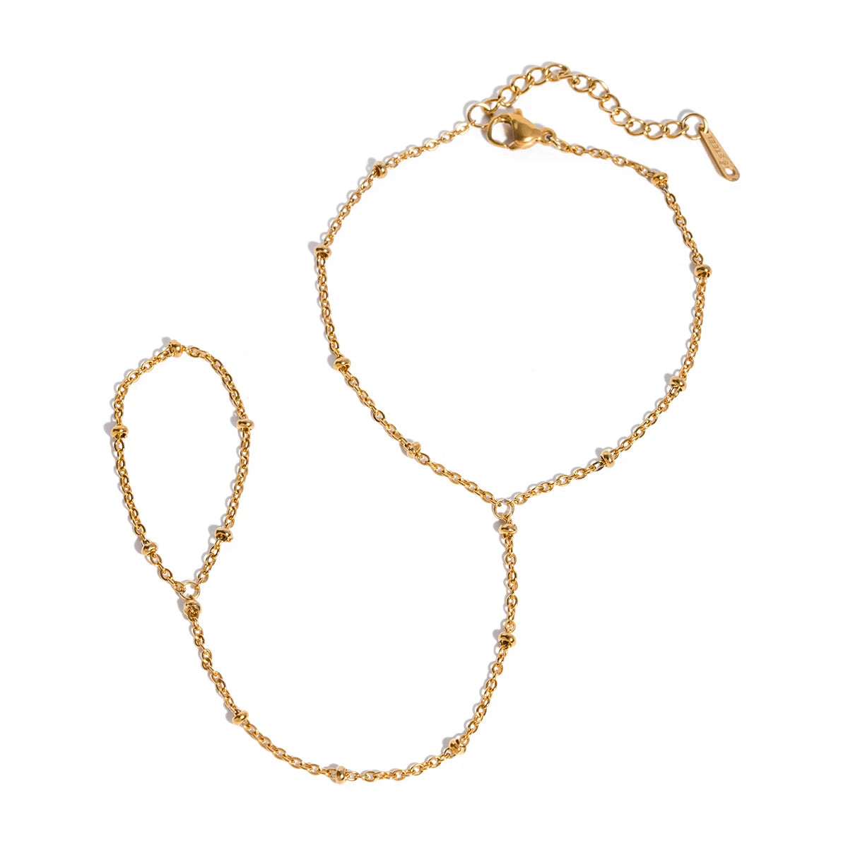 Bead Chain Ring Bracelet - Women's Fashion Jewelry Gift - 18K Gold Plated