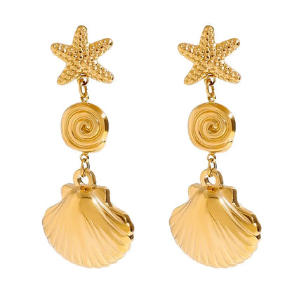 Ocean Shell & Starfish Dangle Earrings