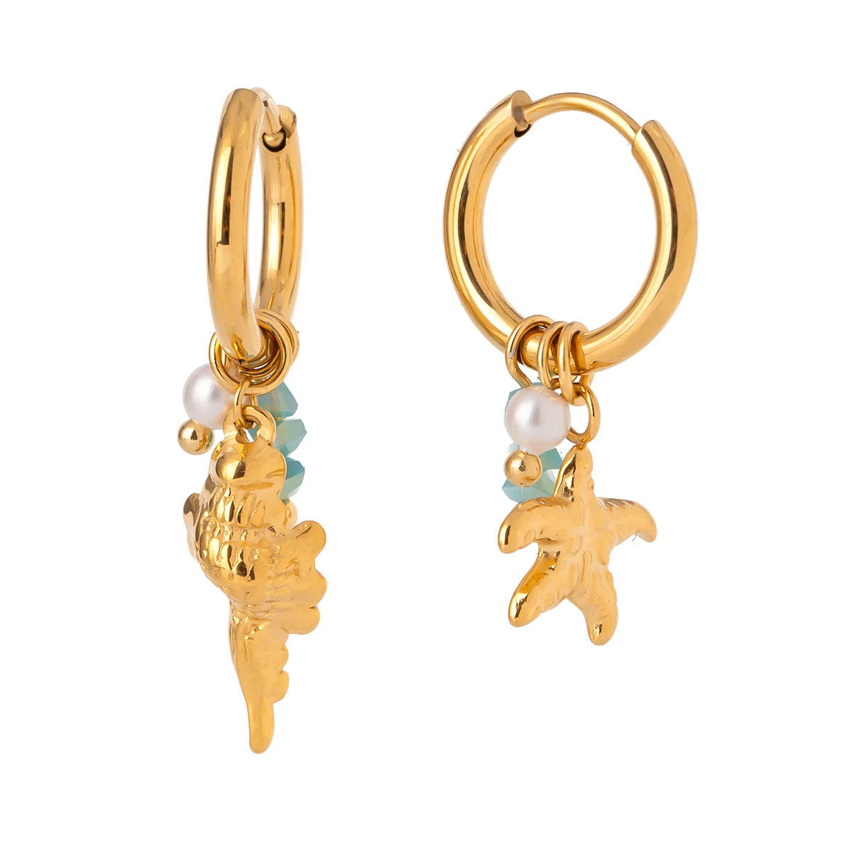 Beach Seashells & Pearl Drop Earrings