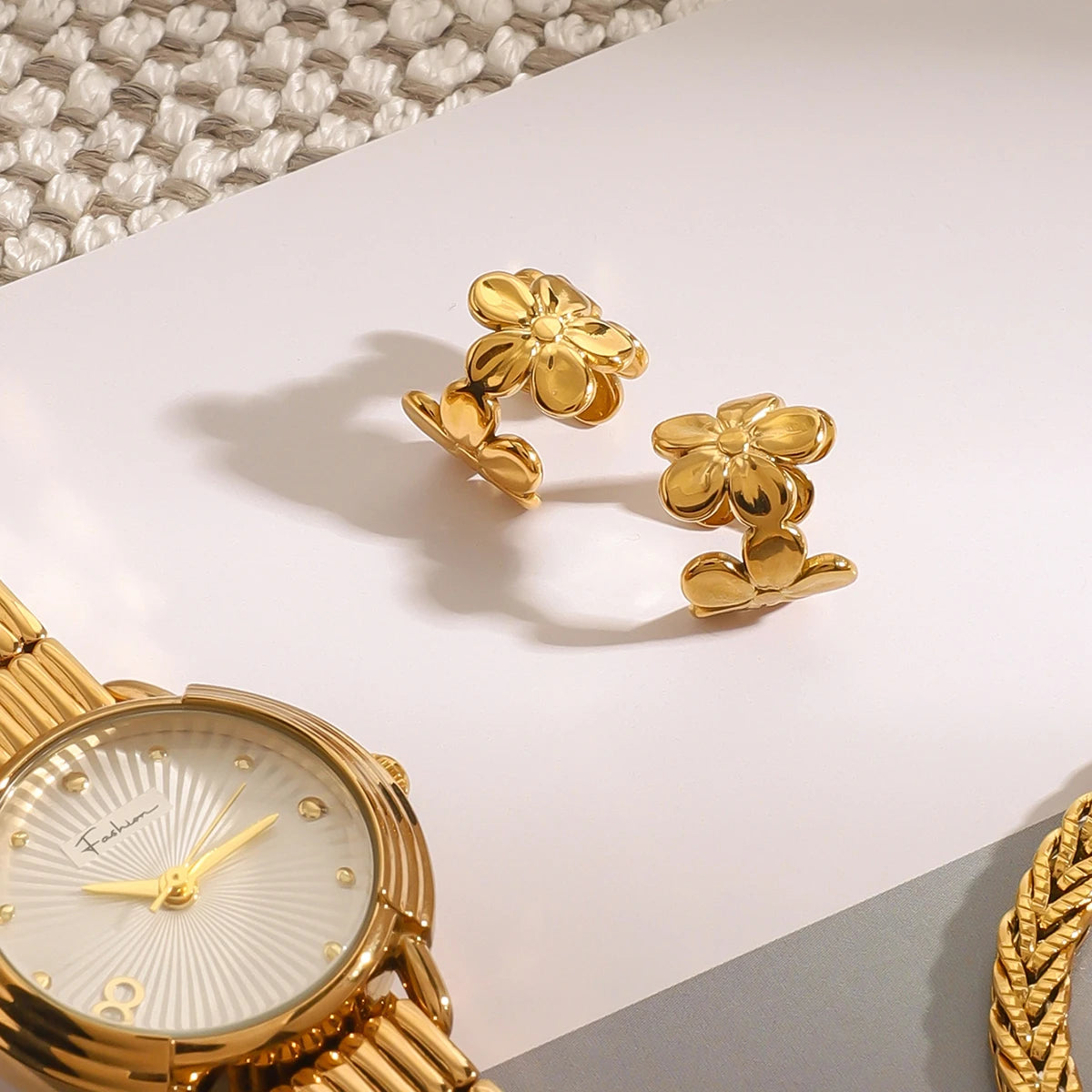 Golden Flower Ear Cuffs