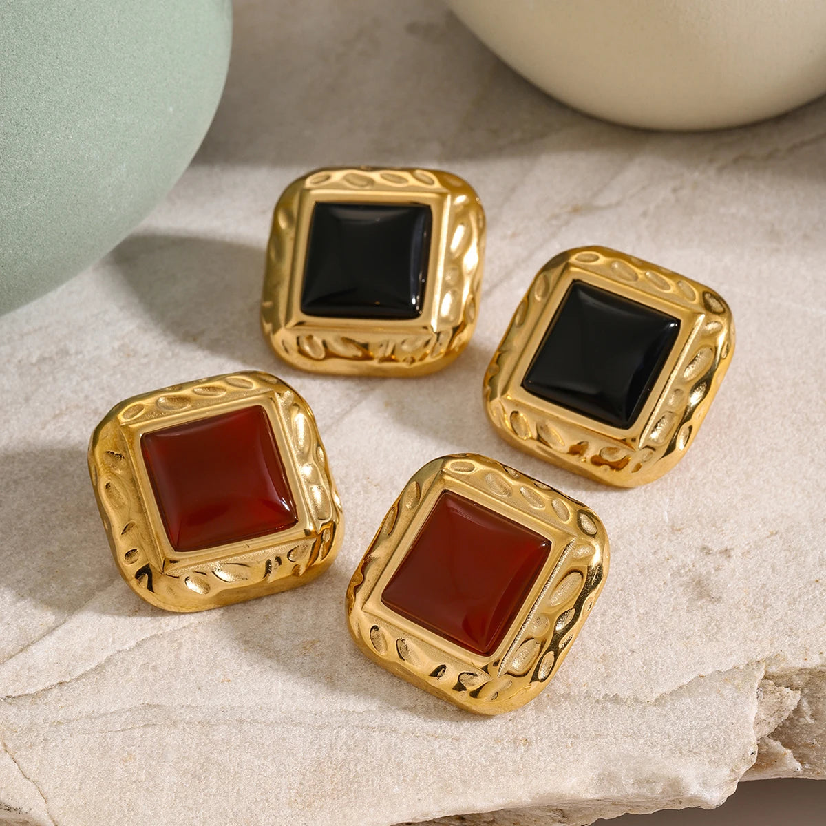 Red or Black Onyx Stud Earrings