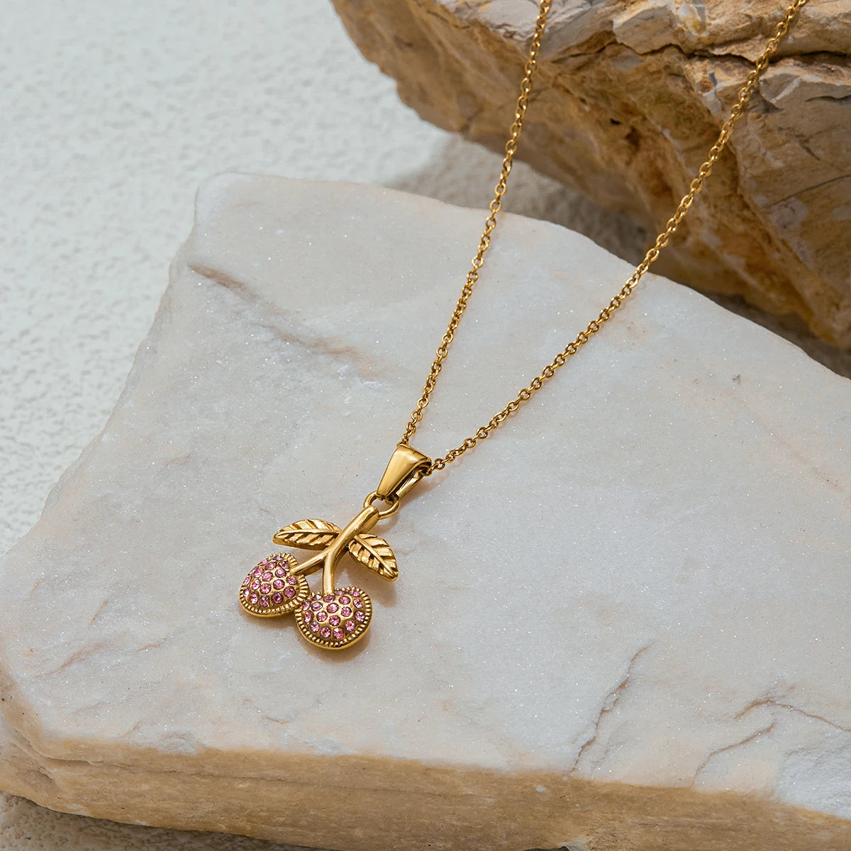 Pink Cherry Pendant Necklace