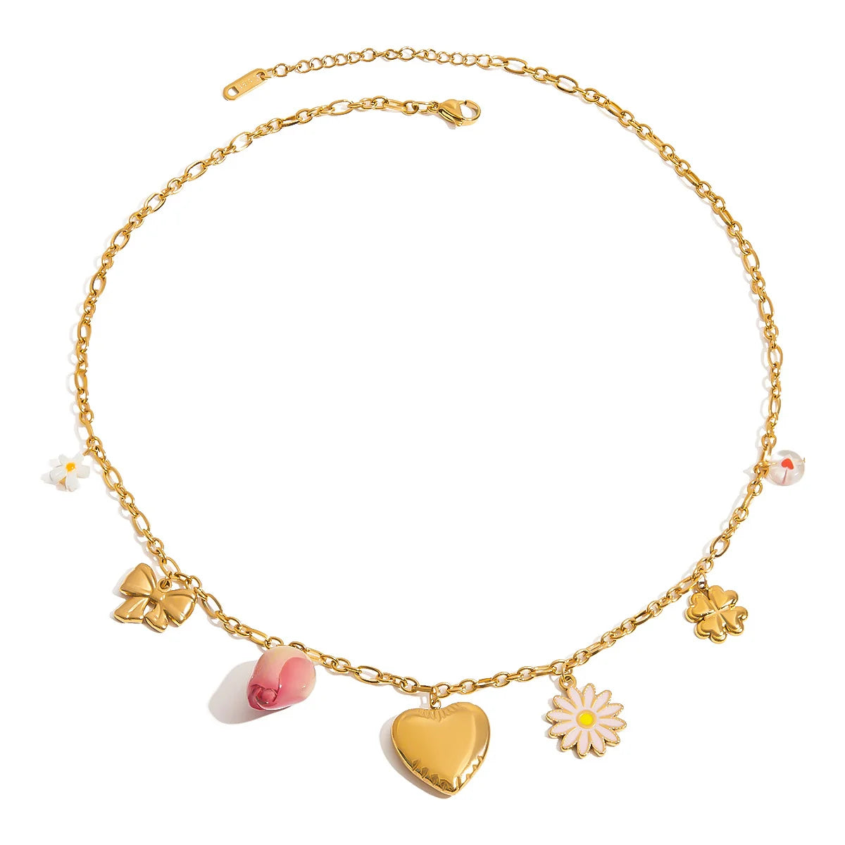Flowers & Heart Charm Necklace