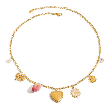 Flowers & Heart Charm Necklace