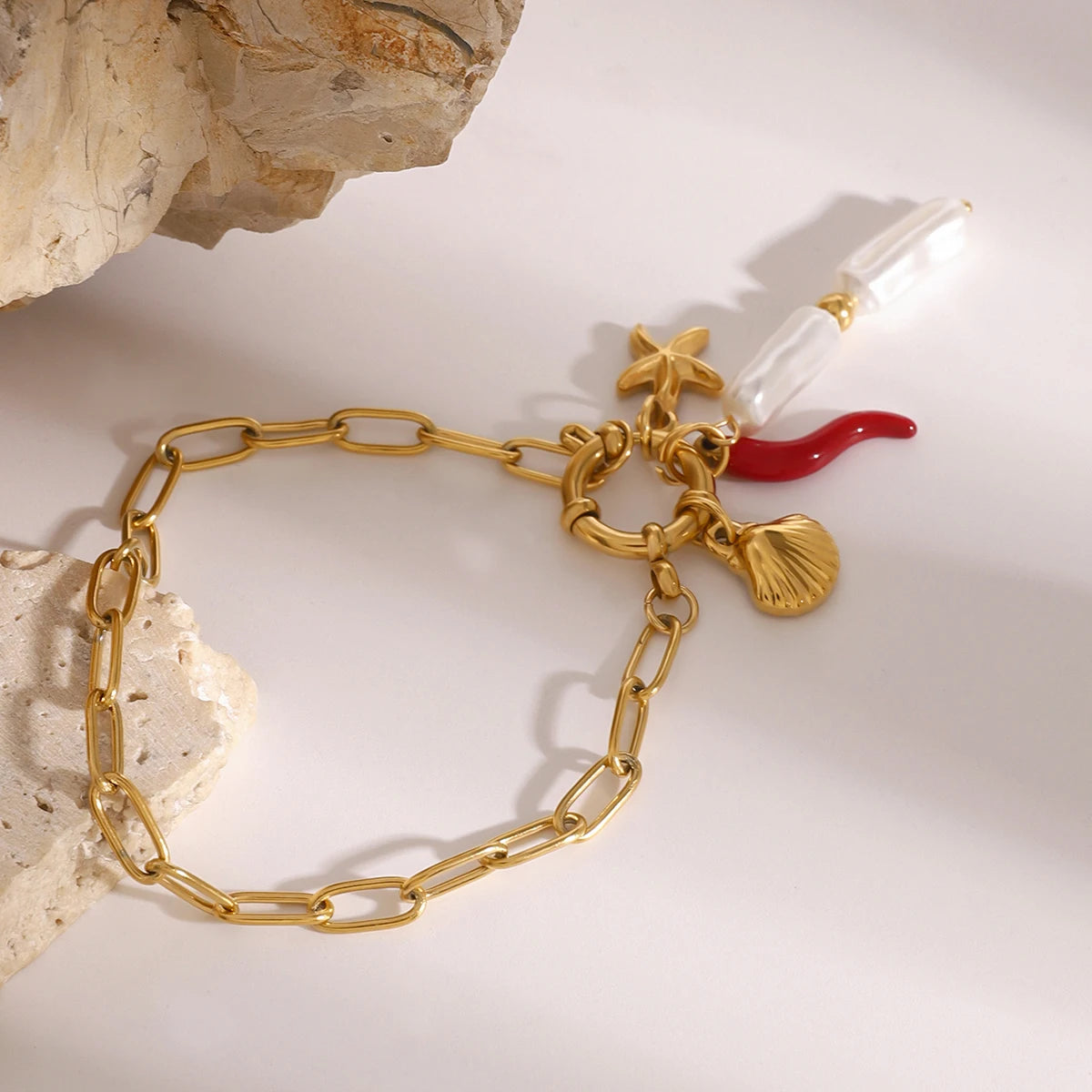 Seashell Starfish Link Chain Bracelet