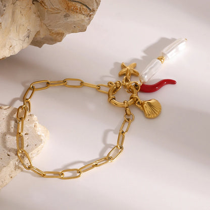 Seashell Starfish Link Chain Bracelet