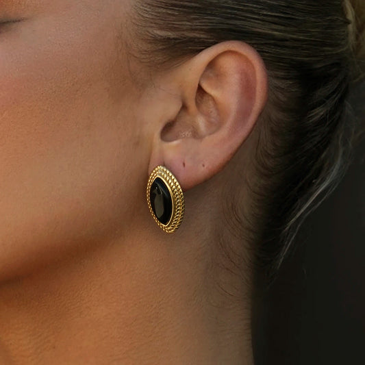 Black Onyx Horse Eye Stud Earrings