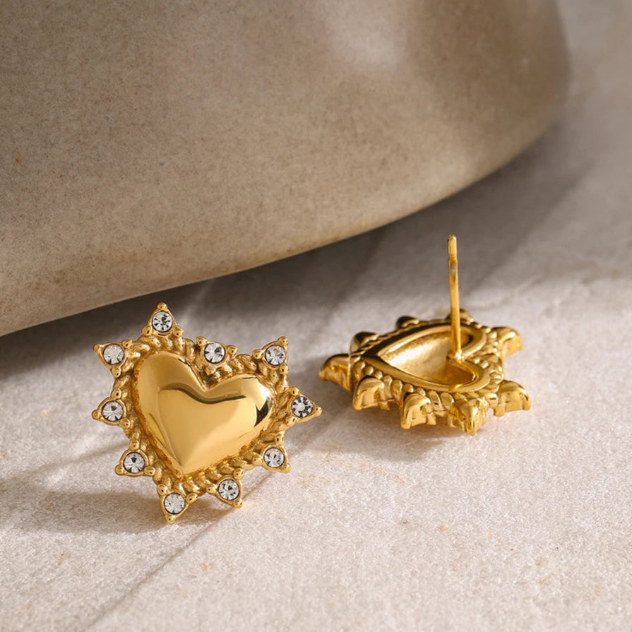 Pointed Zirconia Heart Stud Earrings