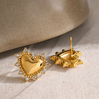 Pointed Zirconia Heart Stud Earrings