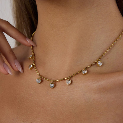 Multiple Zirconia Hearts Charm Necklace