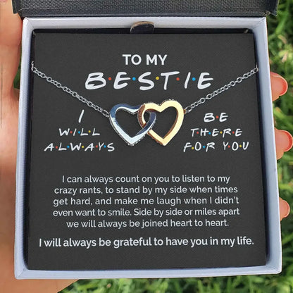 Friend - Thanks for Being There for Me - Bestie Interlocking Hearts Necklace