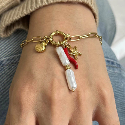Seashell Starfish Link Chain Bracelet