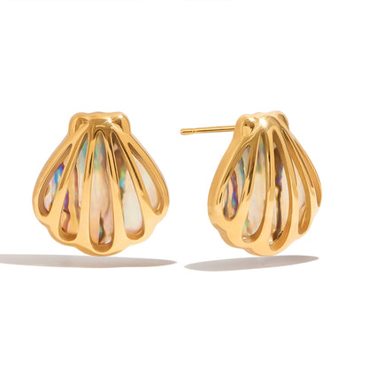 Aquamarine Oceanshell Stud Earrings