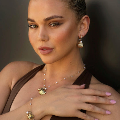 Pearls Starfish Shell Hoop Earrings