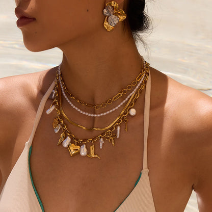 Shells, Pearls & Golden Heart Charm Pendant