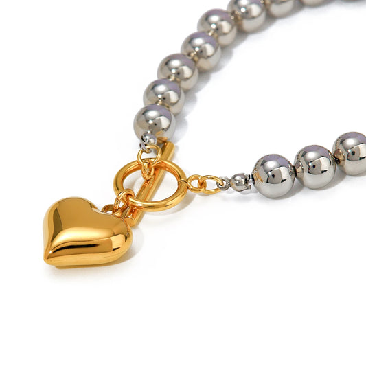 Silver Beads & Golden Heart Charm Bracelet