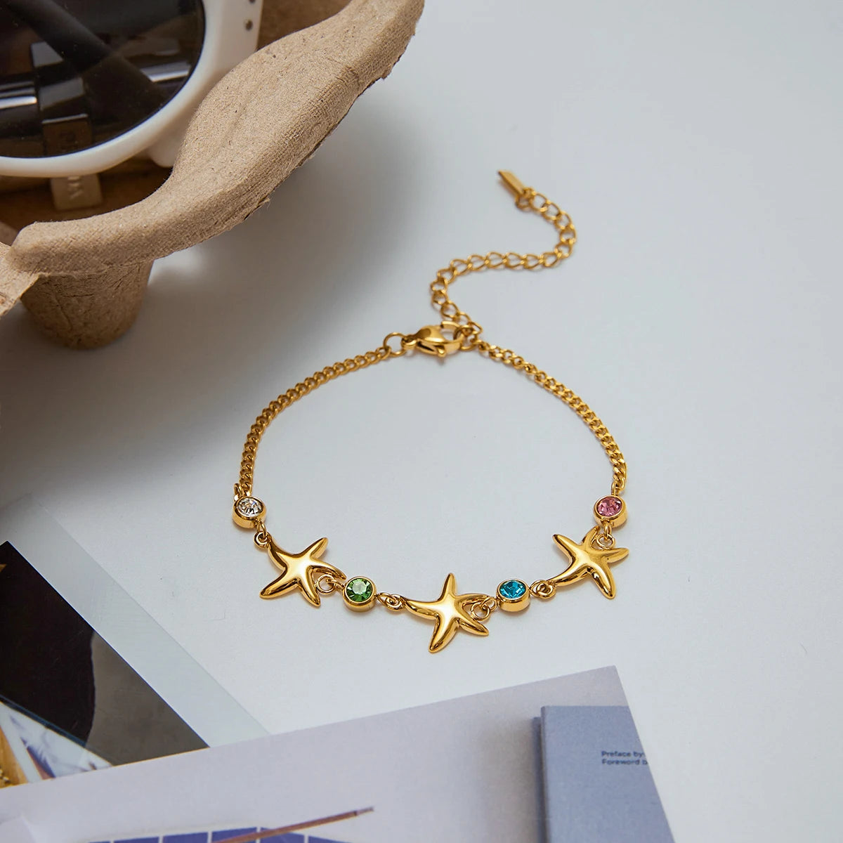 Gem Starfish Charm Bracelet